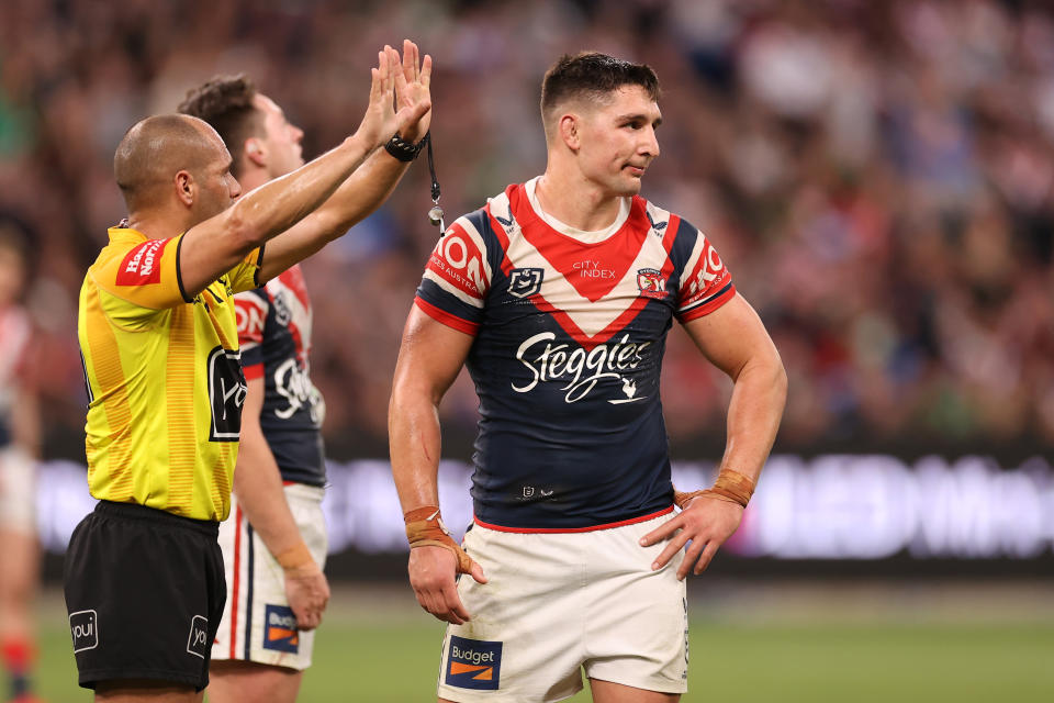 Pictured here, Victor Radley getting sent to the sin bin in the Roosters' elimination finals loss to the Rabbitohs. 