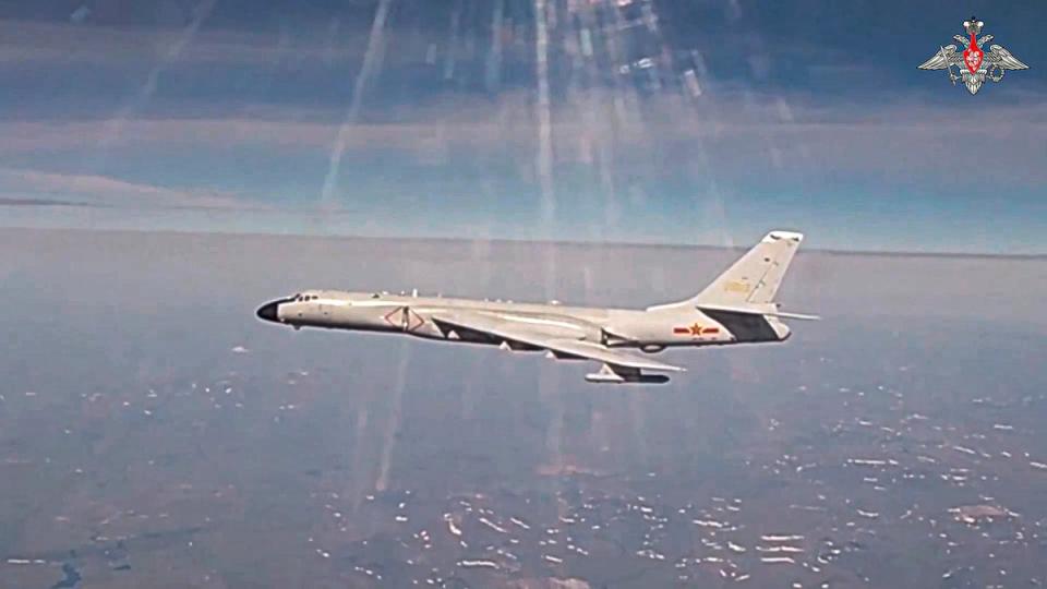A H-6K long-range bomber of the Chinese air force is seen during a joint Russia-China air patrol (Russian Defense Ministry Press Service)