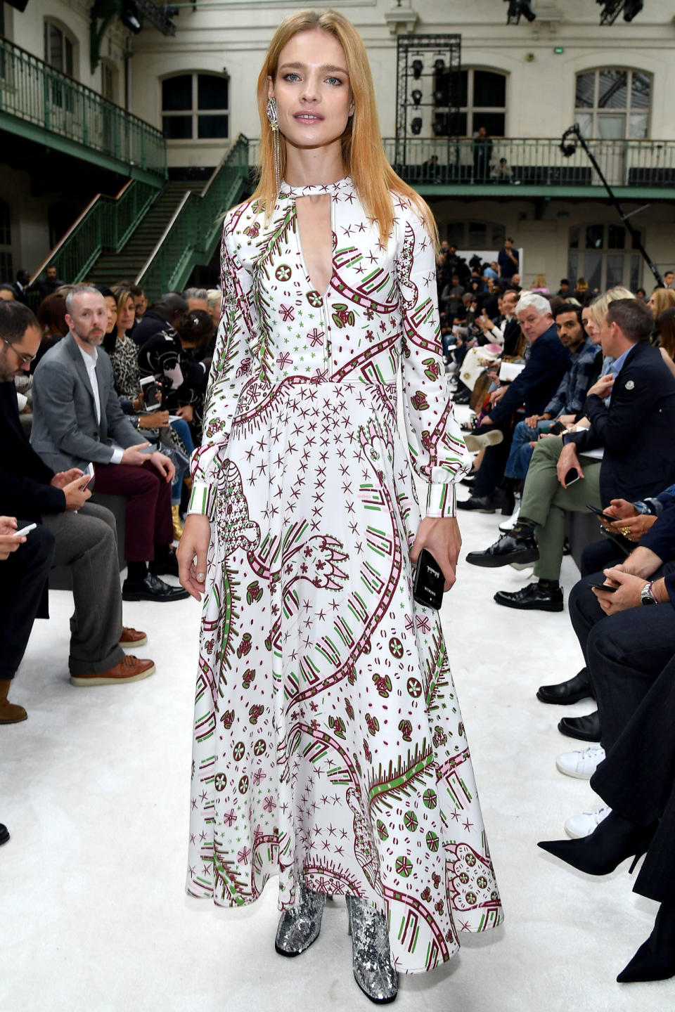 <p><strong>1 October</strong> Natalia Vodianova<span> opted for a floor-length gown for the front row. </span></p>