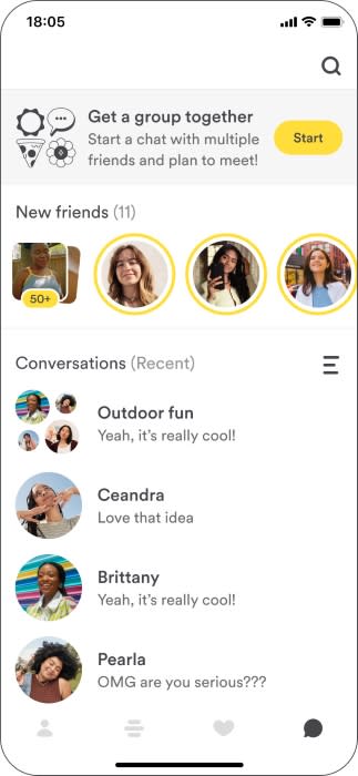 Chat tab on Bumble For Friends