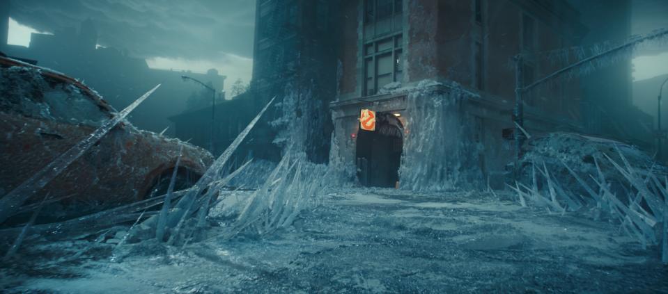 The firehouse freezes over in New York City in Columbia Pictures’ GHOSTBUSTERS: FROZEN EMPIRE.