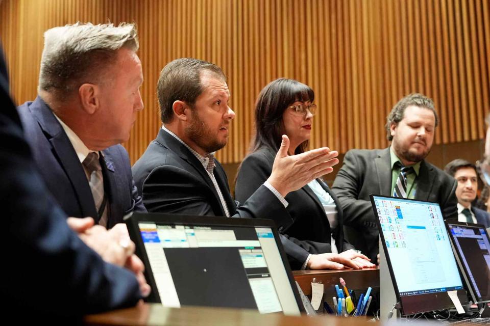 <p>AP Photo/Matt York</p> Arizona state senator Jake Hoffman speaks to the Senate President, Wednesday, May 1, 2024, at the Capitol in Phoenix. 