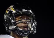 Hamilton Tiger-Cats quarterback Henry Burris waits to get back on the field against the Saskatchewan Roughriders during the second half of the CFL's 101st Grey Cup championship football game in Regina, Saskatchewan November 24, 2013. REUTERS/Mark Blinch (CANADA - Tags: SPORT FOOTBALL)