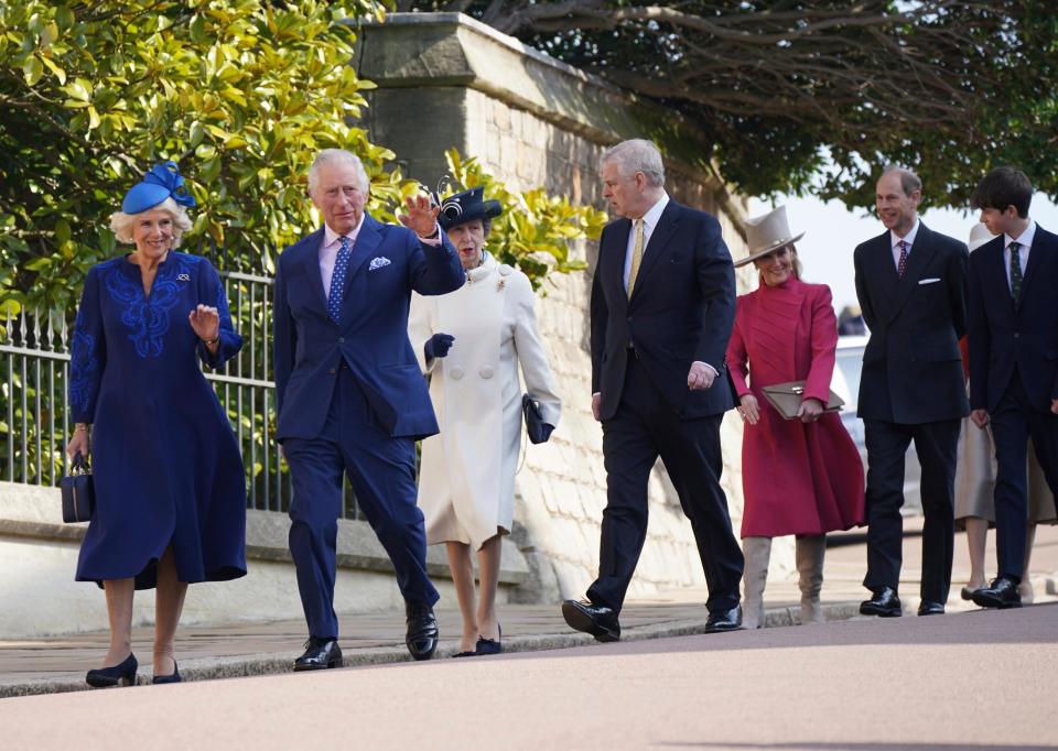 King Charles III and the Queen Consort lead members of the royal family, including Princess Anne, Prince Andrew and Prince Edward, to attend Easter service.