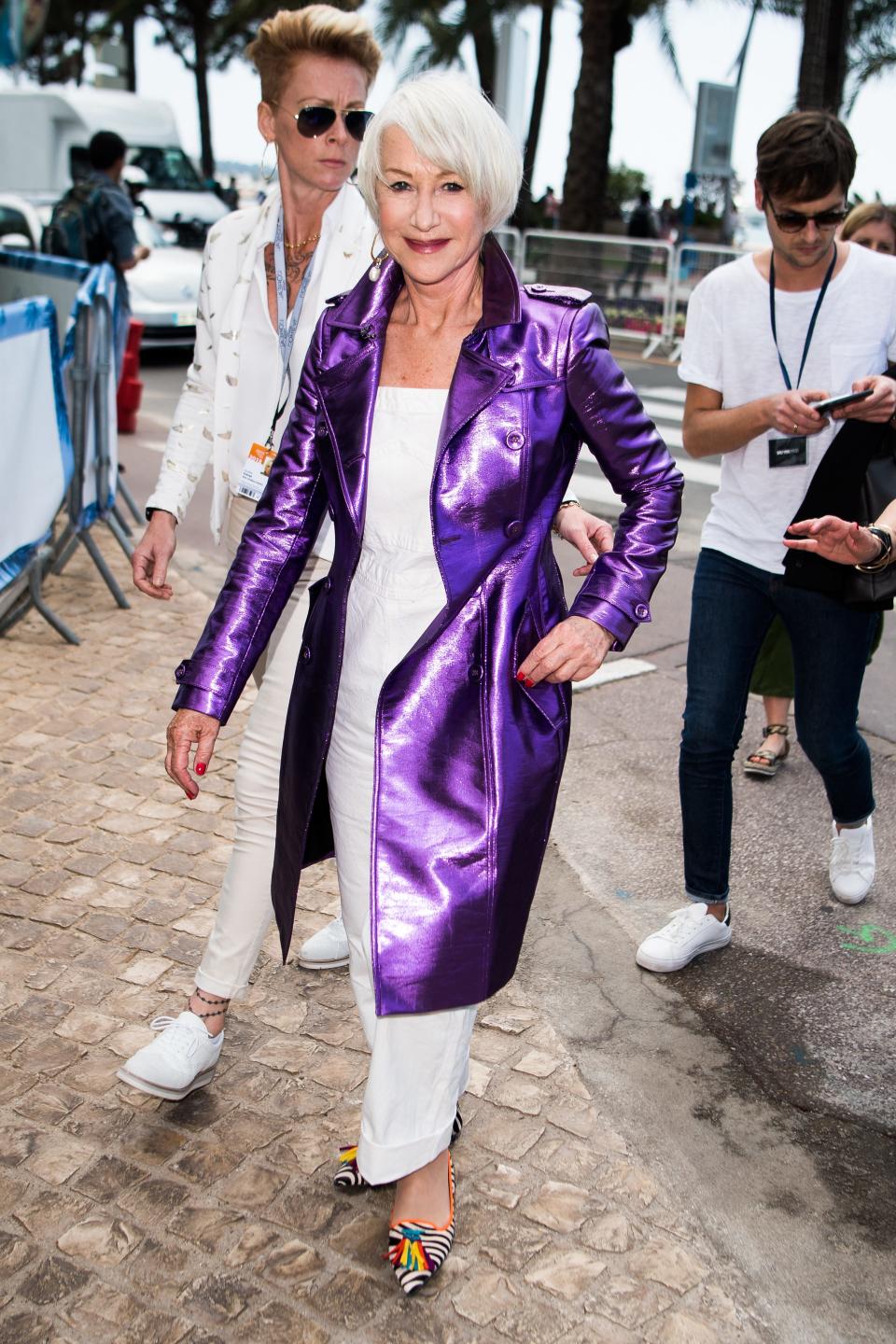 Helen Mirren is seen on her way to Hotel Martinez during the 71st annual Cannes Film Festival at on May 12, 2018 in Cannes, France.