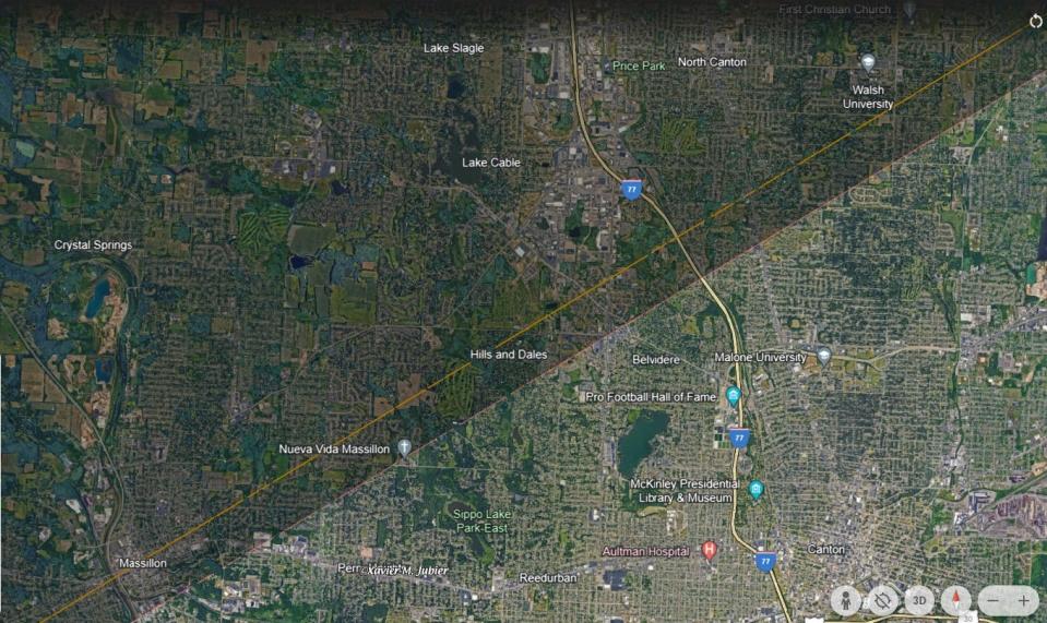 Downtown Canton will be a little bit farther from the path of totality during the 2024 solar eclipse. The sun's changing shape led to a new forecast that calls for a narrower path of totality across Ohio.