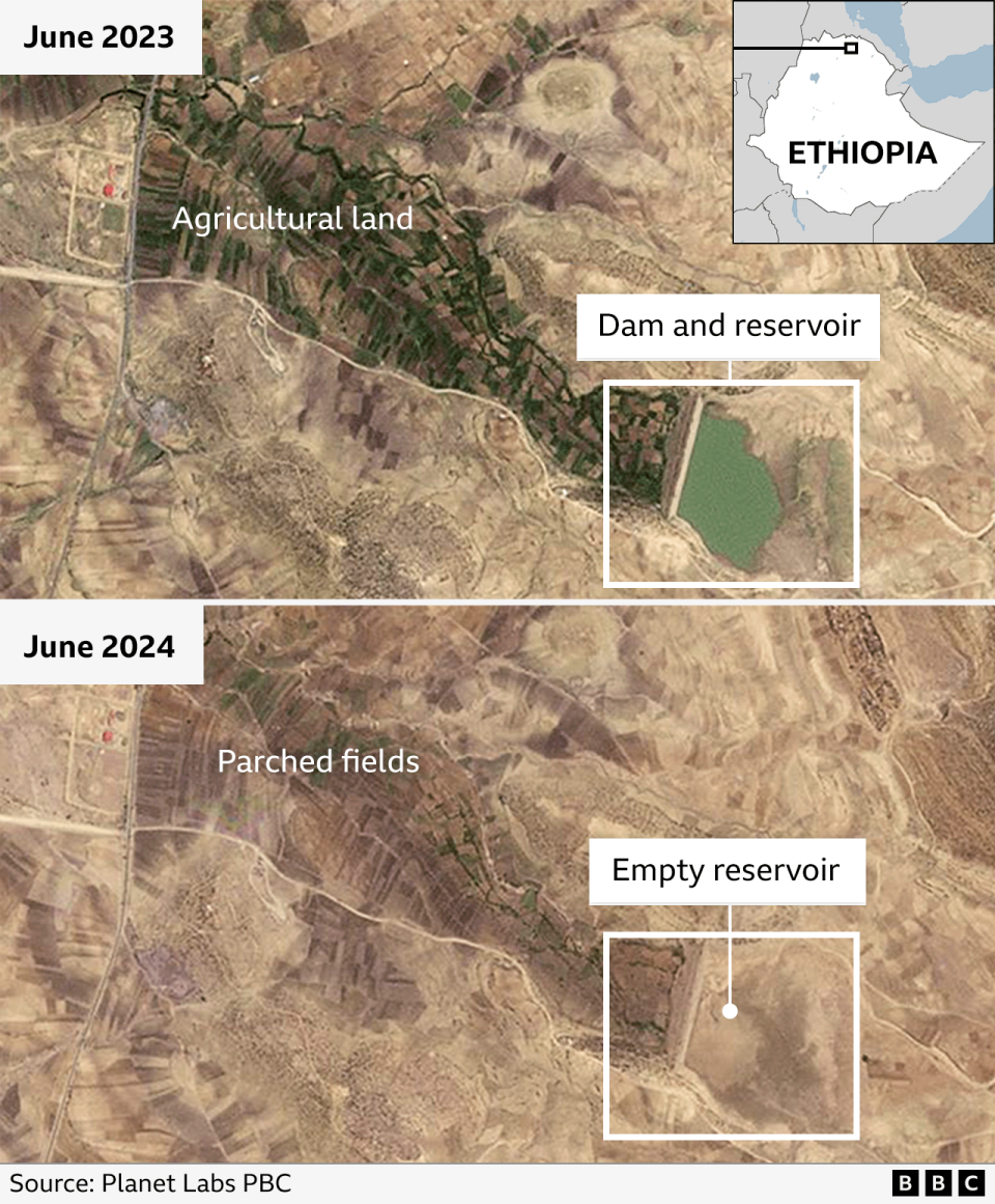 Satellite images of Korir microdam and reservoir from June 2023 and June 2024