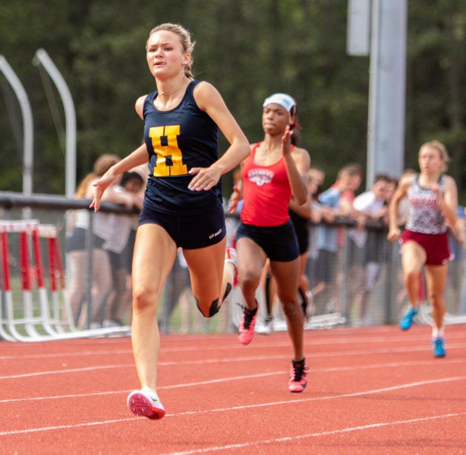Hartland's Emmy Sargeant finished second in the 400 and 200 Friday, May 20, 2022 in the Division 1 regional track and field meet at Milford.