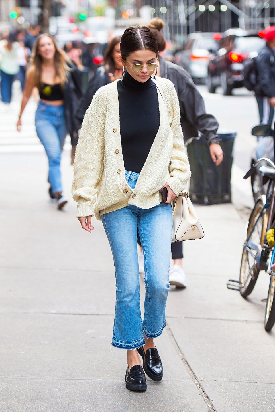 In Derek Lam 10 Crosby Jeans, A Wolford Bodysuit And Jennifer Fisher Hoops