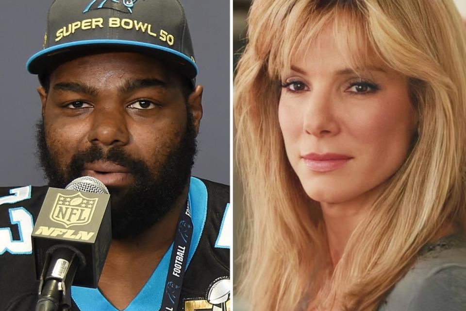 Michael Oher and Sandra Bullock as Leigh Anne Tuohy in ‘The Blind Side’ (Getty Images)