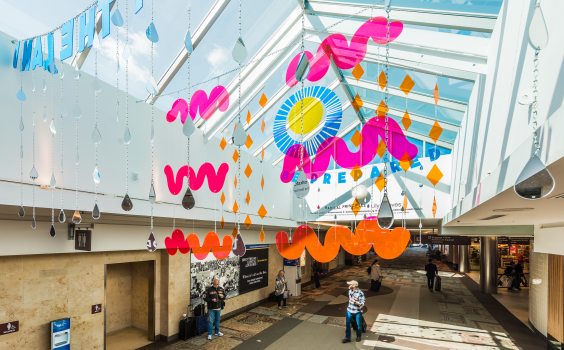 High art: mobiles adorn the ceiling at the Tennessee hub (Nashville International airport)