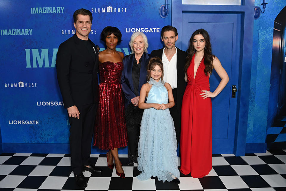 Jeff Wadlow, DeWanda Wise, Betty Buckley, Pyper Braun, Tom Payne, and Taegen Burns attend "Imaginary" Los Angeles Premiere At The Grove on February 29, 2024 in Los Angeles, California.