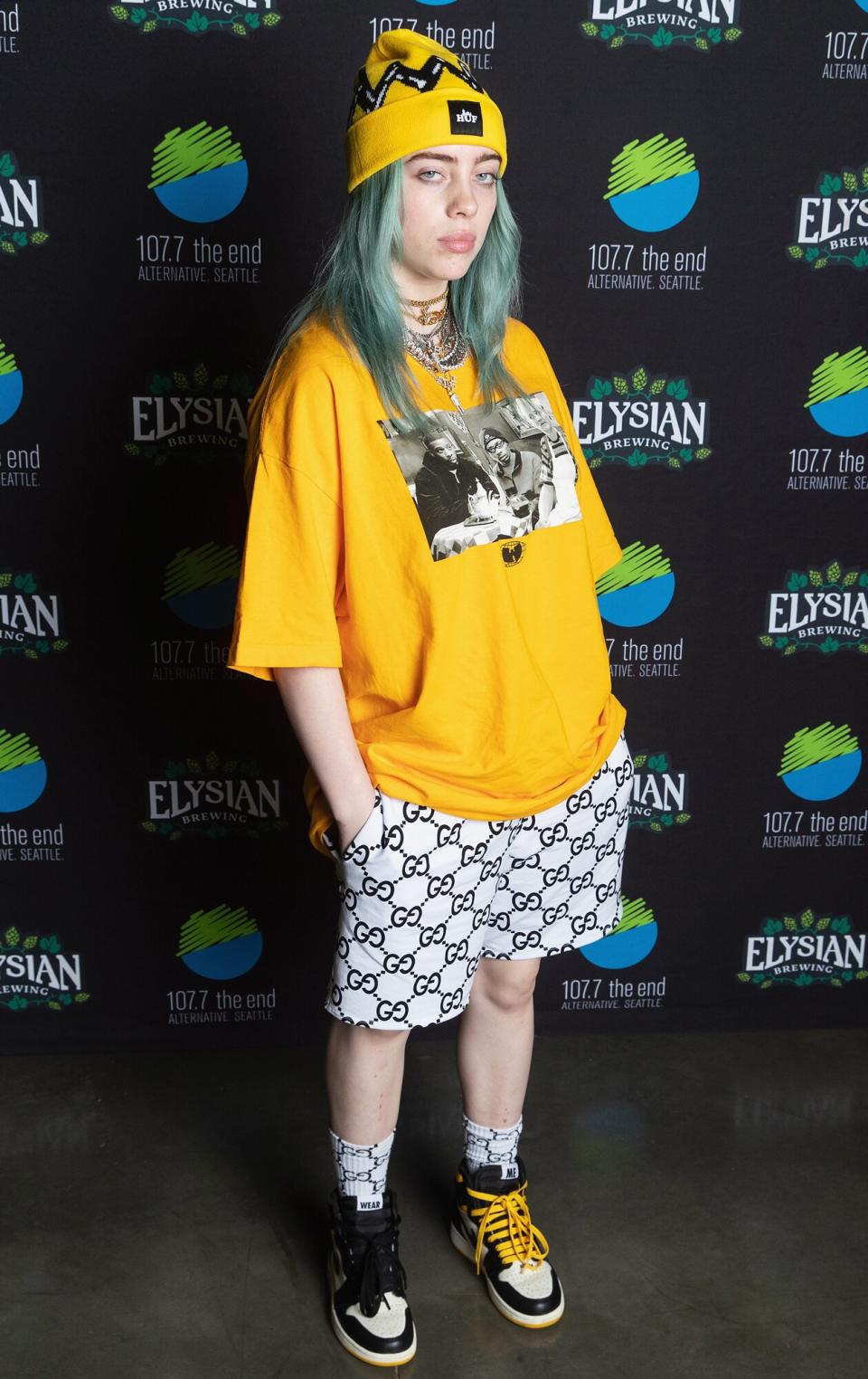 Billie Eilish poses for a photo backstage during Deck The Hall Ball hosted by 107.7 The End at WaMu Theater on December 11, 2018 in Seattle, Washington