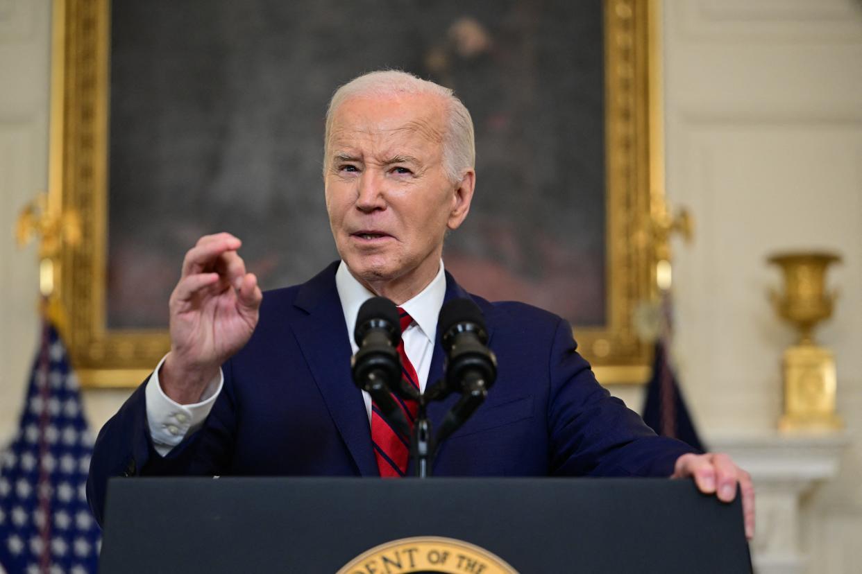 President Joe Biden speaks after signing the foreign aid bill at the White House in Washington, DC, on April 24, 2024.The $95 billion package of assistance to Ukraine, Israel and Taiwan also provides needed humanitarian assistance to Gaza, Sudan and Haiti, and a measure to ban TikTok in the US.