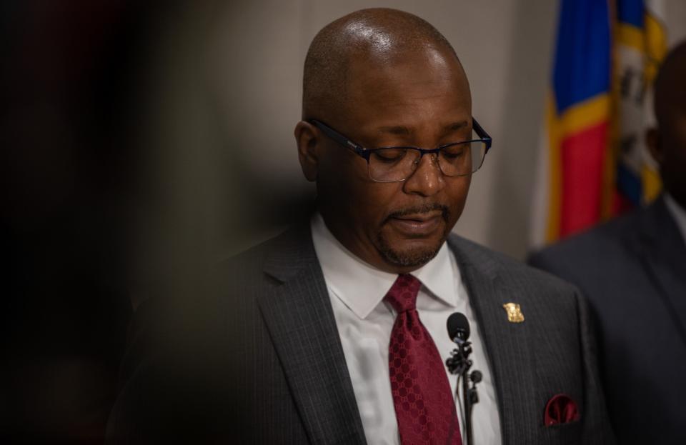 Detroit Police Chief James White speaks with media members during a press conference inside the Detroit Public Safety Headquarters in Detroit on Friday, Nov. 11, 2022. White addressed the shooting of a woman in a mental health crisis that happened Thursday evening in a west-side home.