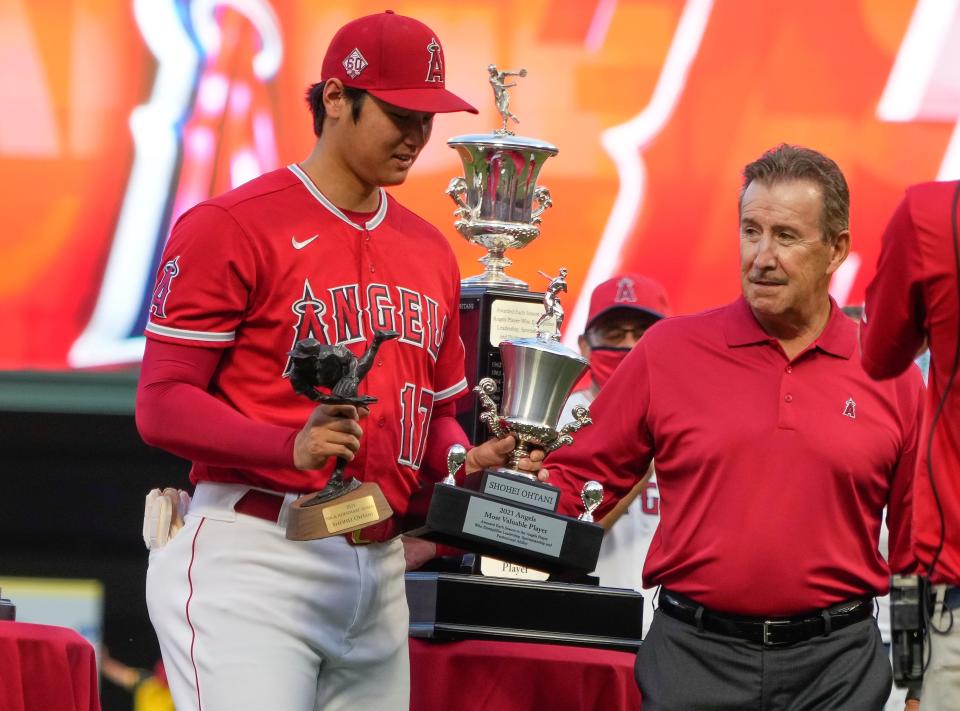 Shohei Ohtani was honored as the Angels' 2021 MVP and pitcher of the year. Fantasy managers also reaped the benefits of getting Ohtani's production as both a hitter and a pitcher.