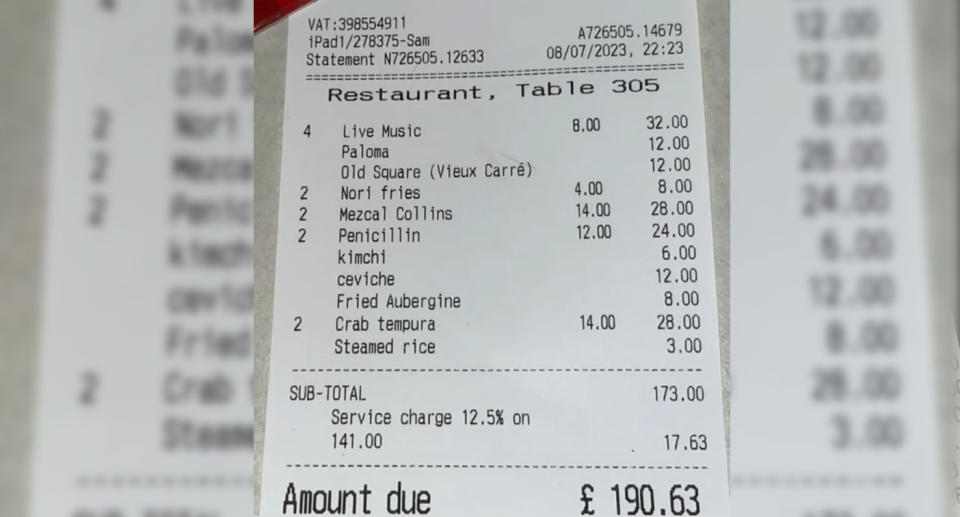 The £32 surcharge ($60 charge) can be seen on the receipt. 