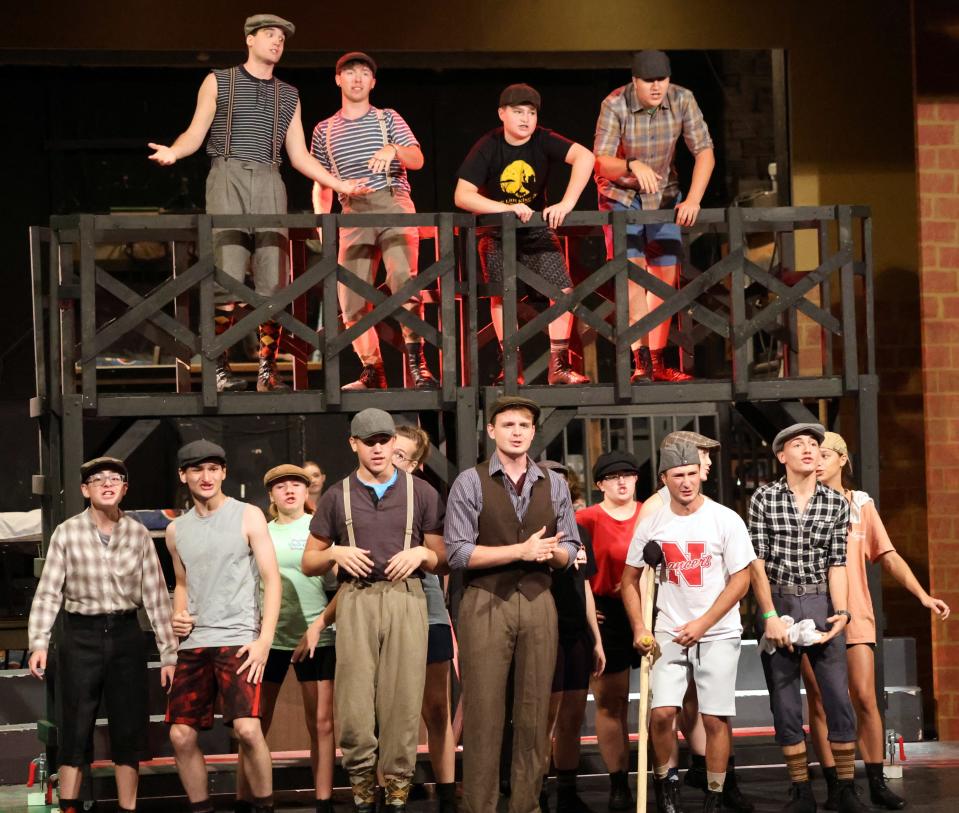 The ensemble cast of 'Newsies' at the New Castle Playhouse.