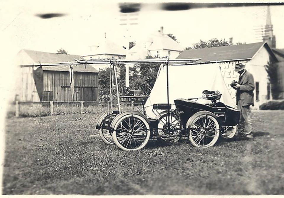 This interesting rig was built for a couple traveling around the world. It included a Flxi sidecar as well as trailer built at the Flxi factory for hauling radio equipment. Photo courtesy of the CRF Museum / Mohican Historical Society, Loudonville Ohio.