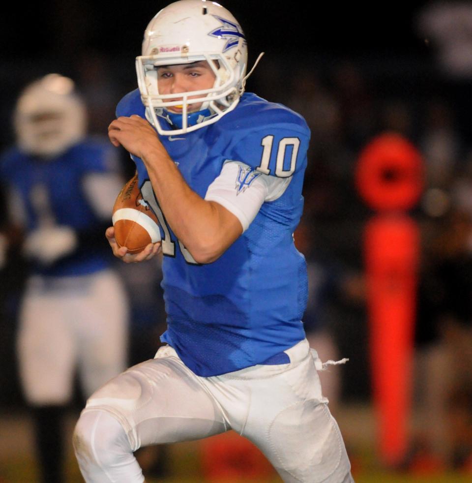 Clay quarterback Wes Weeks (10), pictured in the Class 5A semifinal against St. Petersburg Lakewood, rushed for the Blue Devils' winning touchdown with 10 seconds remaining against Bishop Kenny.