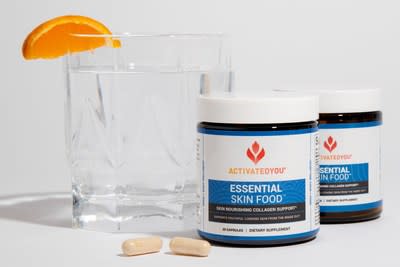 ActivatedYou Essential Skin Food is a dietary supplement that encourages healthy collagen production for firmer, plumper-looking skin.