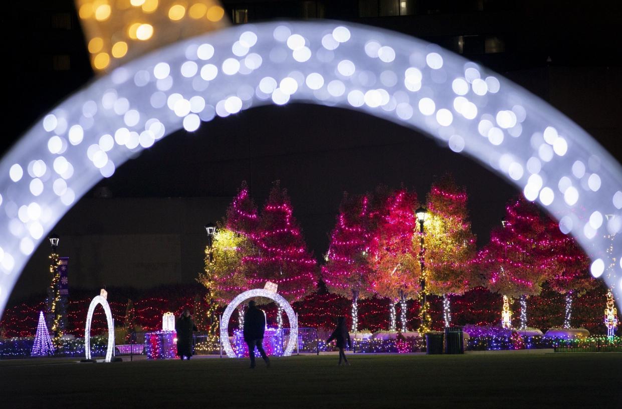 John F. Wolfe Columbus Commons is aglow this holiday season.