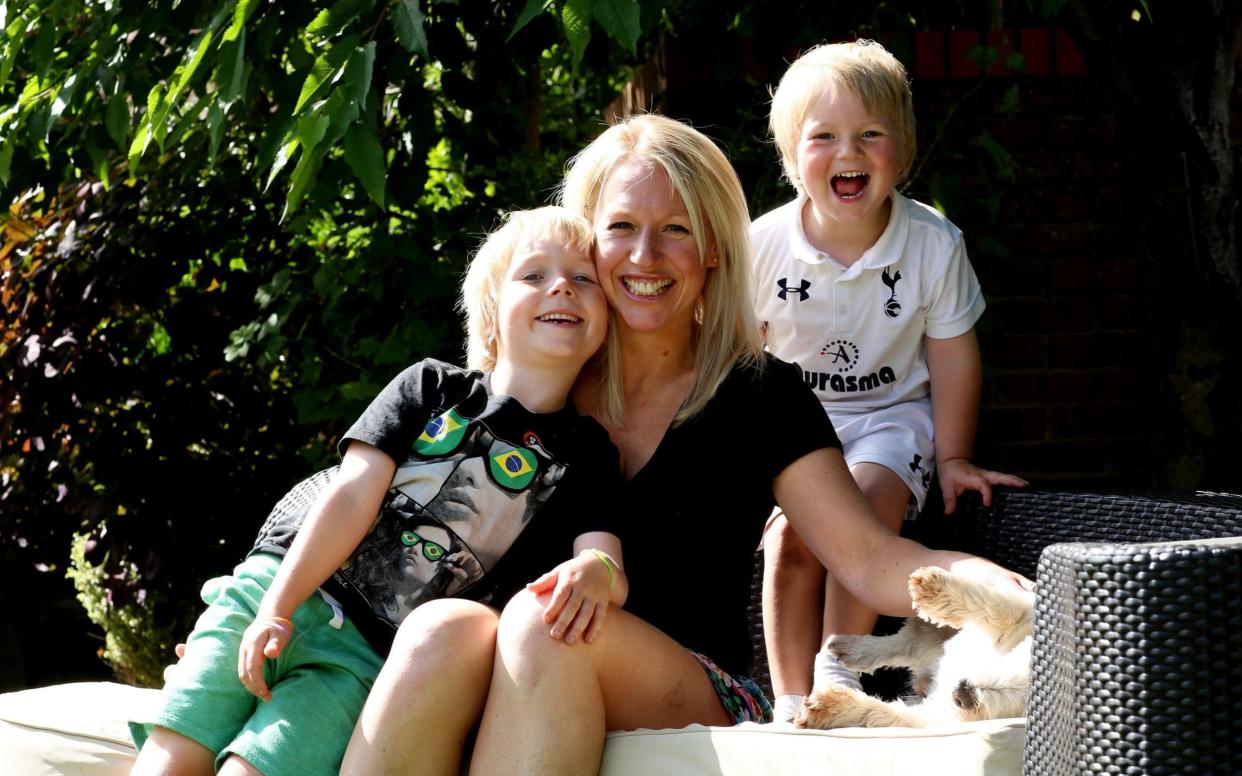 Gail Emms with her children Harry and Oliver - Clara Molden for The Telegraph
