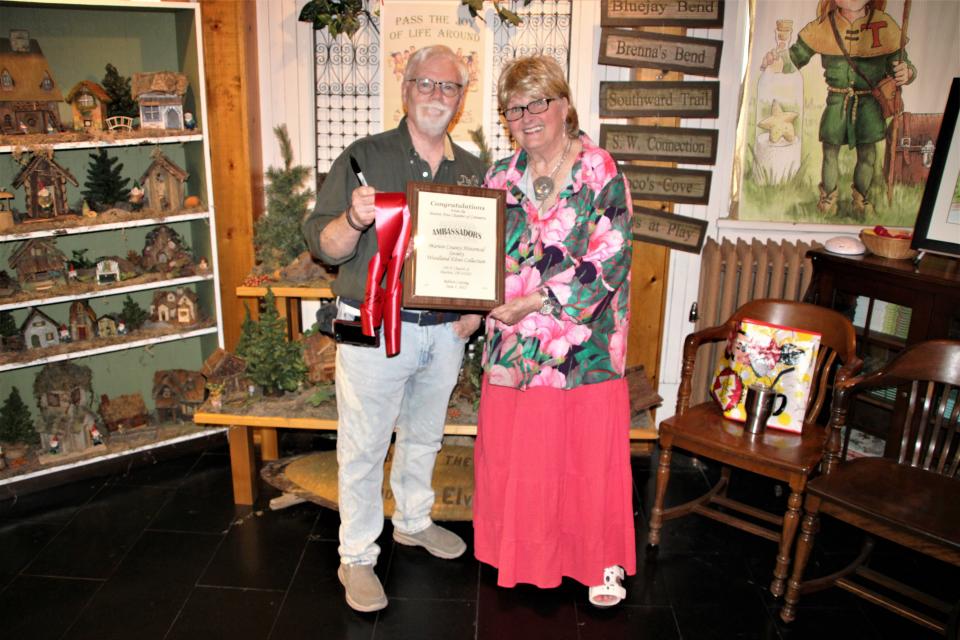 "The Woodland Elves" creators Jay Johnston and Shary Williamson are shown in the room housing The Woodland Elves Collection on Thursday, June 2, 2022, at the Marion County Historical Society. The children's book series has gained international recognition since it was first published in 2014.