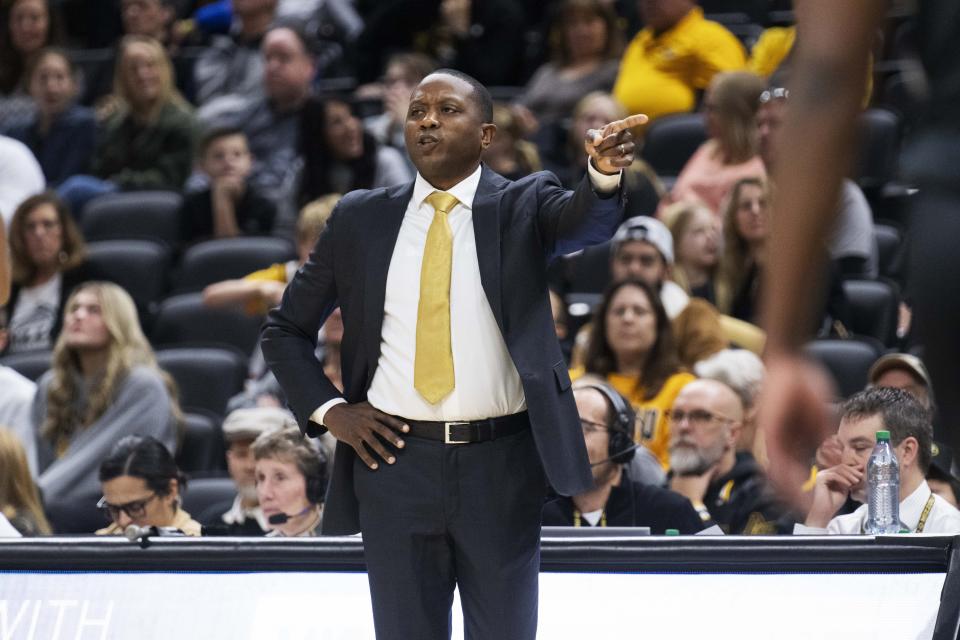 Missouri head coach Dennis Gates calls a play during the first half of an NCAA college basketball game against Central Arkansas Saturday, Dec. 30, 2023, in Columbia, Mo. (AP Photo/L.G. Patterson)
