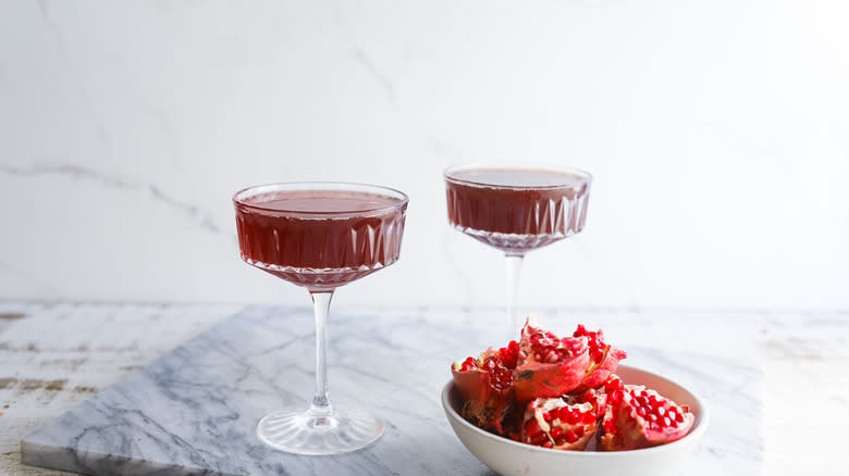 Two red pomegranate cocktails