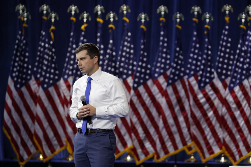 Democratic presidential candidate South Bend Mayor Pete Buttigieg speaks during a gun safety forum Wednesday, Oct. 2, 2019, in Las Vegas. (AP Photo/John Locher)