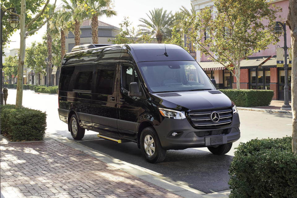 This undated photo provided by Mercedes-Benz USA shows the Mercedes-Benz Sprinter. Available with multiple roof heights, multiple engines and multiple lengths, the Sprinter is highly customizable and seriously spacious inside. It can be had in passenger or cargo configurations, and it has so much room for activities. (Mercedes-Benz USA via AP)