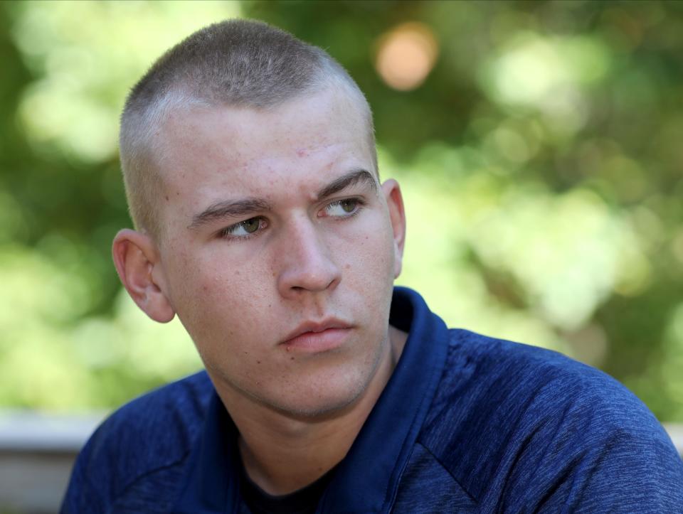 Johnny Costello, who just finished U.S. Marine Corps basic training, is pictured at his home in Pearl River, Oct. 13, 2023.