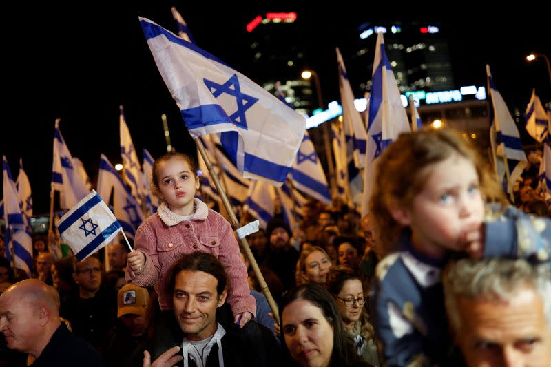 Foto del sábado de una marcha en Tel Aviv contra la propuesta del Gobierno de Israel de una reforma judicial