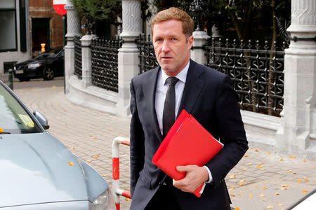 Minister-President of Wallonia Paul Magnette arrives for a meeting on the Comprehensive Economic and Trade Agreement (CETA), a planned EU-Canada free trade agreement, at the Egmont Palace in Brussels, Belgium, October 25, 2016. REUTERS/Francois Lenoir