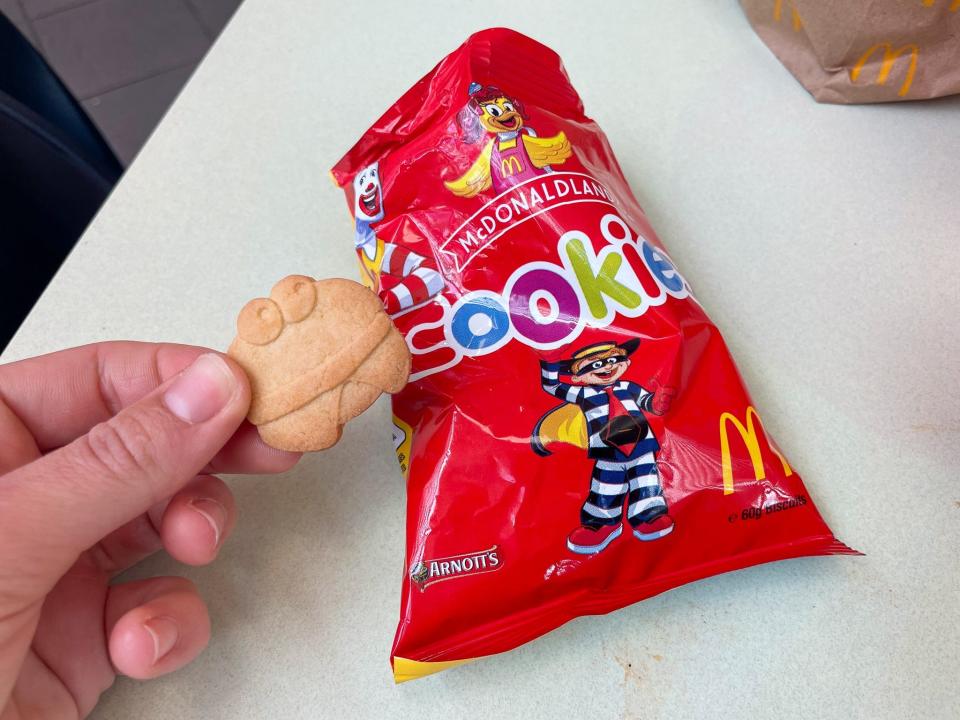 The packaged cookies on the menu at a McDonald's in Innisfail, Australia.