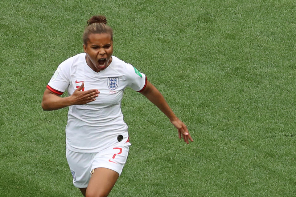 Nikita Parris celebrates after scoring England's first goal. (Credit: Getty Images)