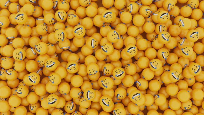 3d rendering of laughing tears emoji faces.