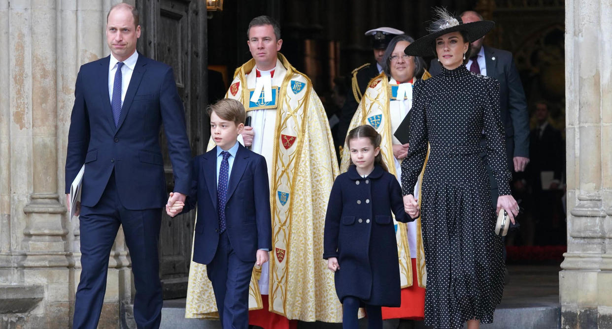 Prince George and Princess Charlotte with their parents, the Prince and Princess of Wales. 