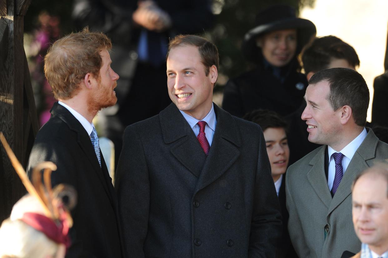 Prince Harry (left), Duke of Cambridge and Peter Phillips after the traditional Christmas Day church service at St Mary Magdalene Church on the royal estate in Sandringham, Norfolk.   (Photo by Joe Giddens/PA Images via Getty Images)