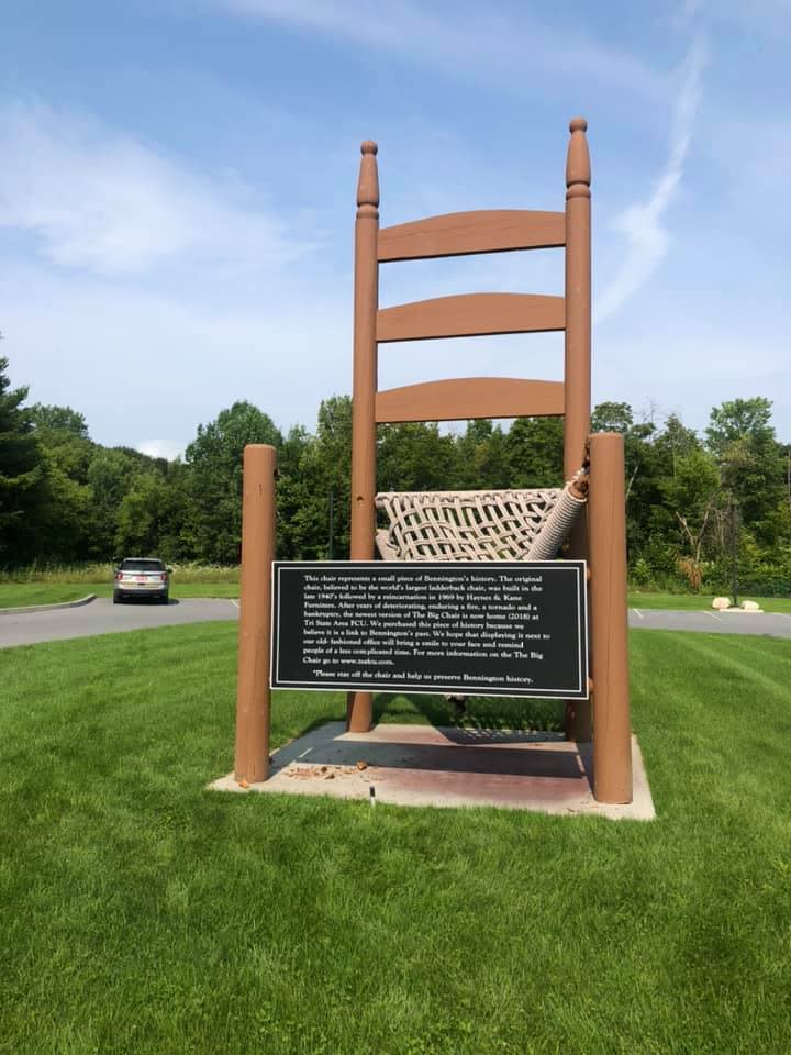 This photo, posted to Facebook by the Bennington Police Department, shows the damage done by vandals to the "Big Chair" roadside attraction.