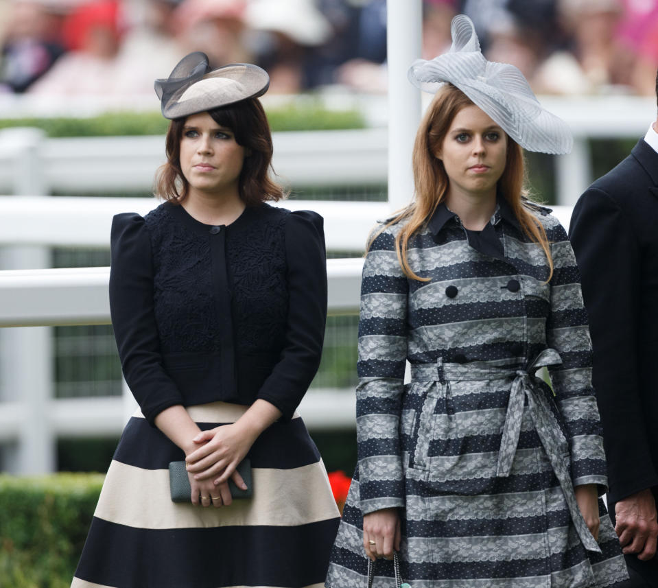 Princess Beatrice (right) and Princess Eugenie (left) before racing during day one of the Royal Ascot meeting at Ascot Racecourse, Berkshire.