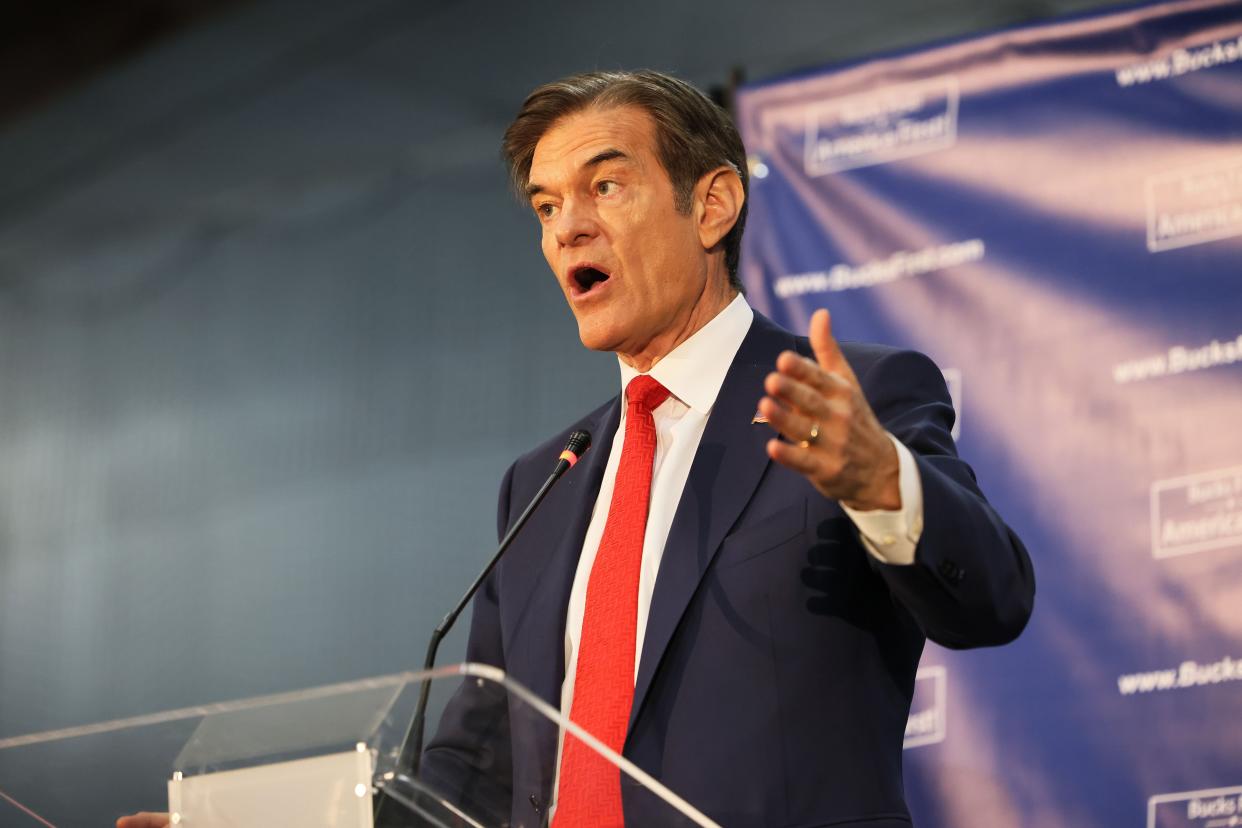 Pennsylvania U.S. Senate candidate Dr. Mehmet Oz speaks during a Republican leadership forum at Newtown Athletic Club on May 11, 2022 in Newtown, Pennsylvania.