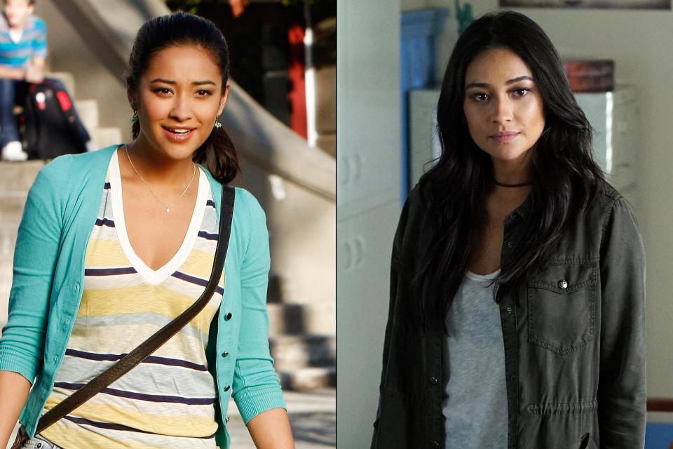 Shay Mitchell as Emily Fields in Season 1 (left) and Season 7 (right)