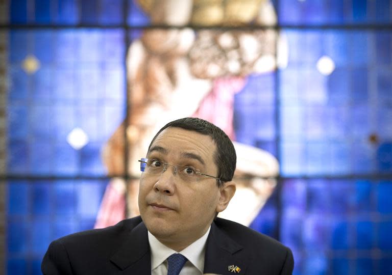 Romanian Prime Minister Victor Ponta during an interview with journalists at the Romanian Government headquarters in Bucharest on June 9, 2015