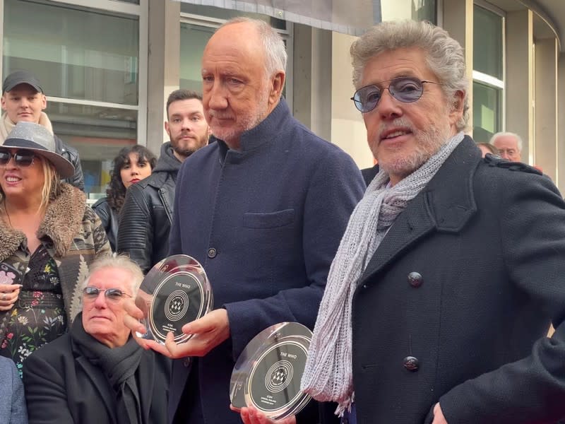 Pete Townshend and Roger Daltrey of The Who attend the unveiling of the founding stone of the new Music Walk of Fame in London