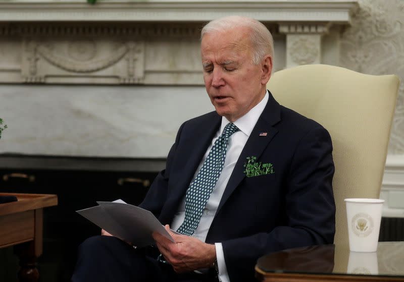 U.S. President Biden participates in virtual events to mark St. Patrick's Day at the White House in Washington