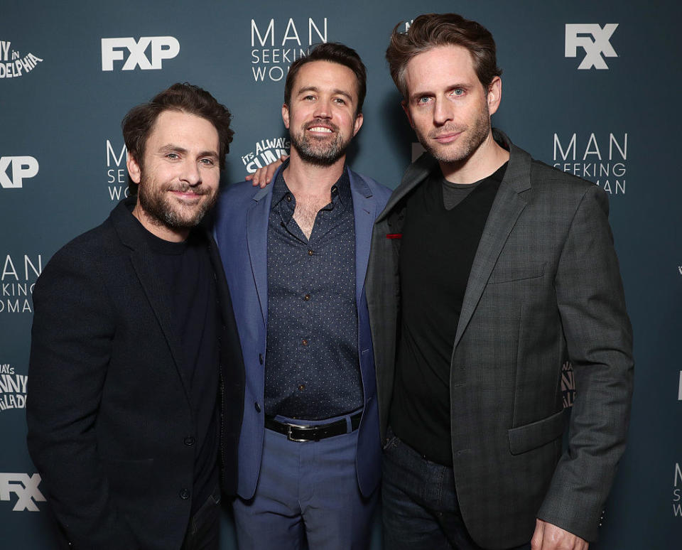 Show creators Glenn Howerton, Charlie Day, and Rob McElhenney on the red carpet