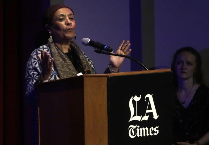 Los Angeles, CA - LOS ANGELES, CA - APRIL 22, 2022 - - Veronique Tadjo, winner of the Fiction award for, "In the Company of Men,"at the the Los Angeles Times Book Prizes show in the Bovard Auditorium at USC on April 21, 2022. (Genaro Molina / Los Angeles Times)