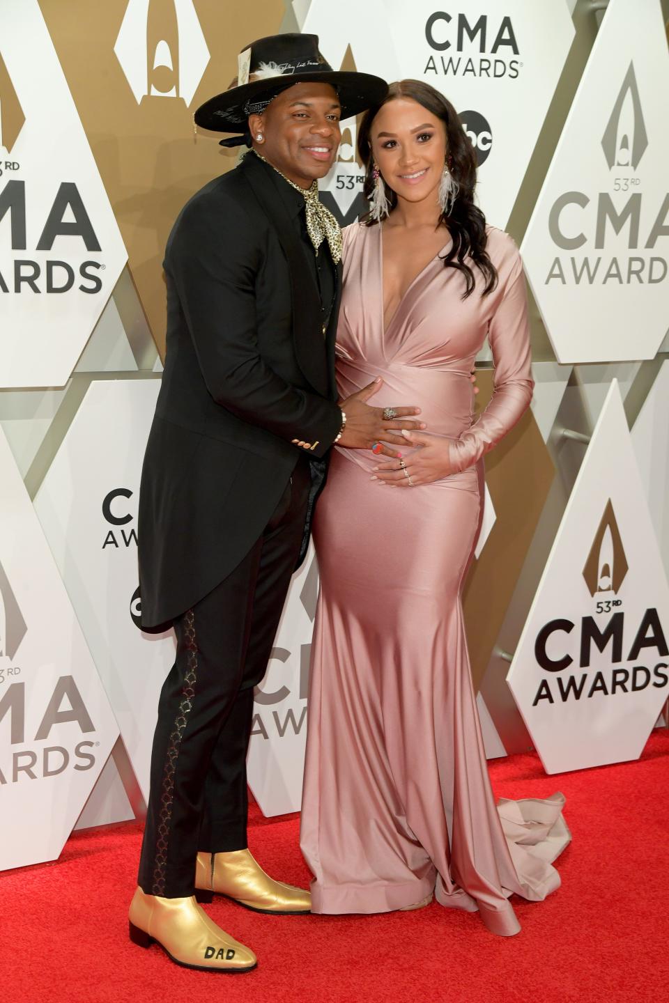 Jimmie Allen and then-fiancée, Alexis Gale, attend the 53rd annual CMA Awards at the Music City Center on Nov. 13, 2019, in Nashville, Tenn.